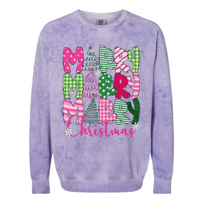 Merry Christmas Tree Lights Pin.K Plaid Christmas Vibes Women Colorblast Crewneck Sweatshirt