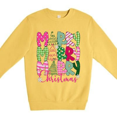 Merry Christmas Tree Lights Pin.K Plaid Christmas Vibes Women Premium Crewneck Sweatshirt