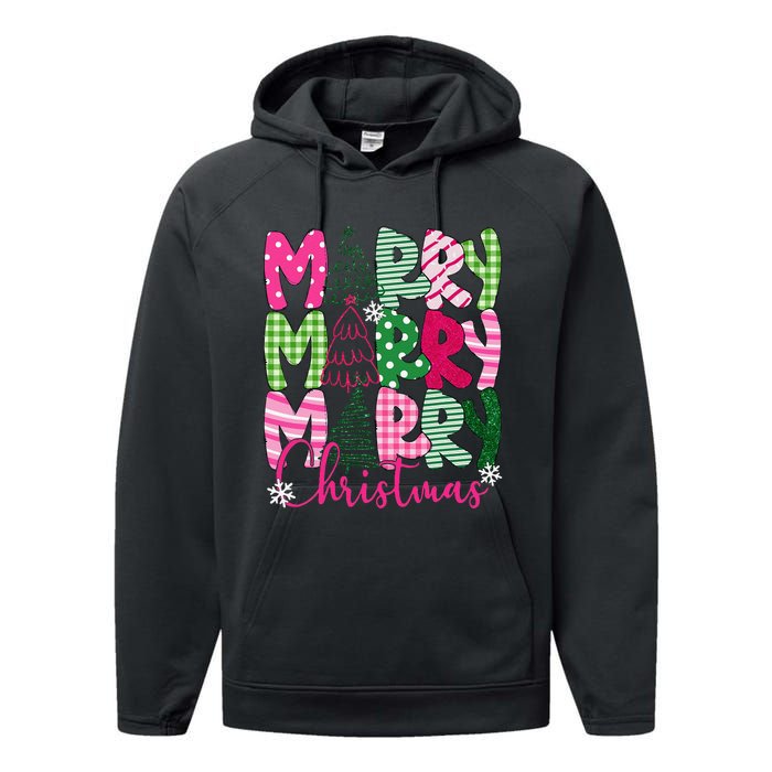 Merry Christmas Tree Lights Pin.K Plaid Christmas Vibes Women Performance Fleece Hoodie