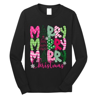 Merry Christmas Tree Lights Pin.K Plaid Christmas Vibes Women Long Sleeve Shirt