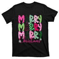 Merry Christmas Tree Lights Pin.K Plaid Christmas Vibes Women T-Shirt