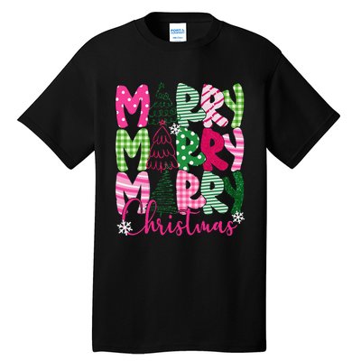 Merry Christmas Tree Lights Pin.K Plaid Christmas Vibes Women Tall T-Shirt