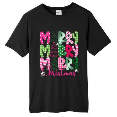 Merry Christmas Tree Lights Pin.K Plaid Christmas Vibes Women Tall Fusion ChromaSoft Performance T-Shirt