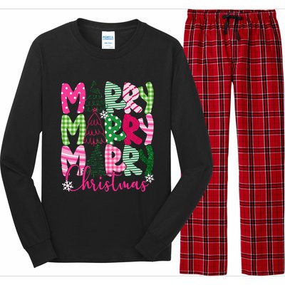 Merry Christmas Tree Lights Pin.K Plaid Christmas Vibes Women Long Sleeve Pajama Set