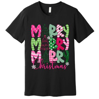 Merry Christmas Tree Lights Pin.K Plaid Christmas Vibes Women Premium T-Shirt