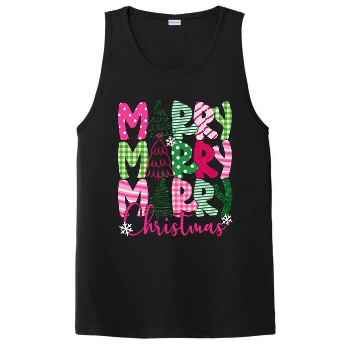 Merry Christmas Tree Lights Pin.K Plaid Christmas Vibes Women PosiCharge Competitor Tank