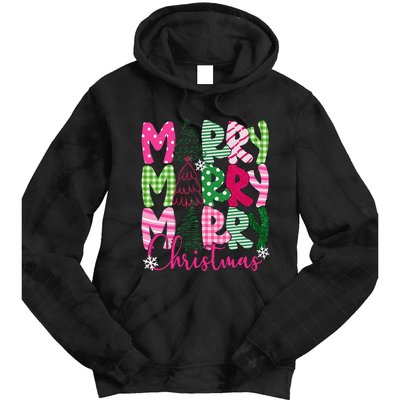 Merry Christmas Tree Lights Pin.K Plaid Christmas Vibes Women Tie Dye Hoodie