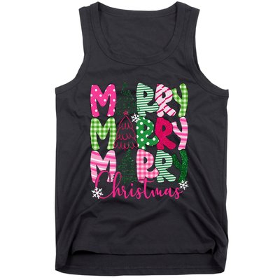 Merry Christmas Tree Lights Pin.K Plaid Christmas Vibes Women Tank Top