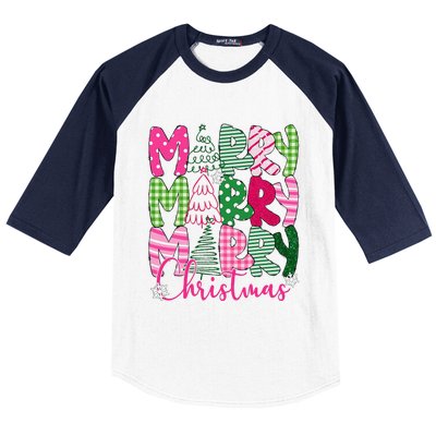 Merry Christmas Tree Lights Pin.K Plaid Christmas Vibes Women Baseball Sleeve Shirt