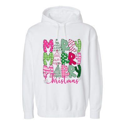 Merry Christmas Tree Lights Pin.K Plaid Christmas Vibes Women Garment-Dyed Fleece Hoodie