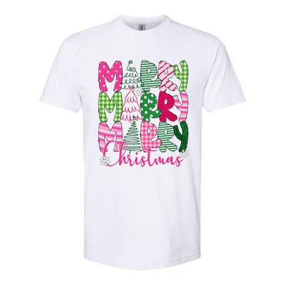 Merry Christmas Tree Lights Pin.K Plaid Christmas Vibes Women Softstyle CVC T-Shirt