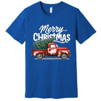 Merry Christmas Tree On Red Car Vintage Wagon Xmas Holiday Great Gift Premium T-Shirt