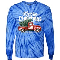 Merry Christmas Tree On Red Car Vintage Wagon Xmas Holiday Great Gift Tie-Dye Long Sleeve Shirt