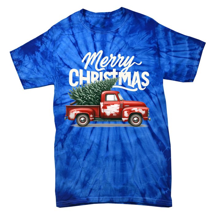 Merry Christmas Tree On Red Car Vintage Wagon Xmas Holiday Great Gift Tie-Dye T-Shirt