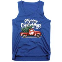 Merry Christmas Tree On Red Car Vintage Wagon Xmas Holiday Great Gift Tank Top