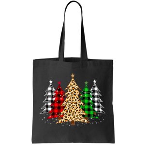 Merry Christmas Trees With Leopard & Plaid Print Tote Bag