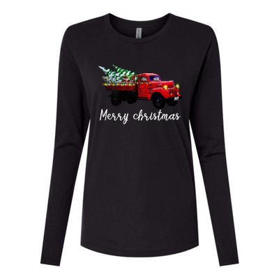 Merry Christmas Truck Womens Cotton Relaxed Long Sleeve T-Shirt