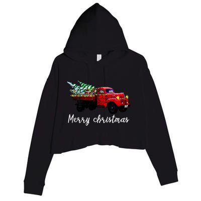 Merry Christmas Truck Crop Fleece Hoodie