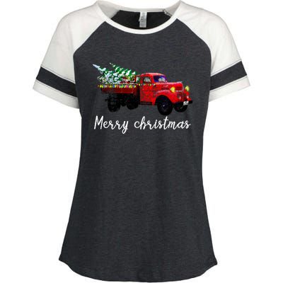 Merry Christmas Truck Enza Ladies Jersey Colorblock Tee