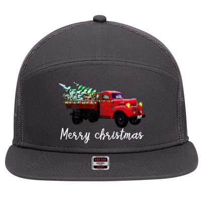 Merry Christmas Truck 7 Panel Mesh Trucker Snapback Hat