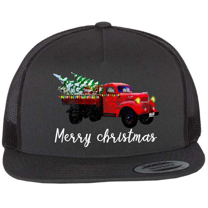 Merry Christmas Truck Flat Bill Trucker Hat