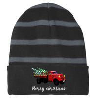 Merry Christmas Truck Striped Beanie with Solid Band