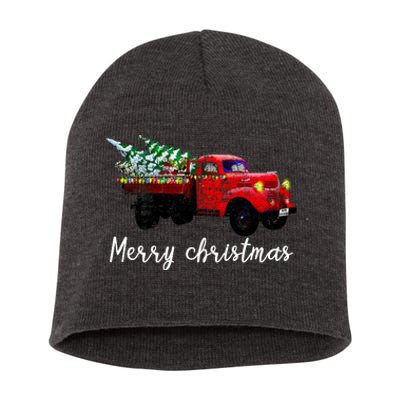 Merry Christmas Truck Short Acrylic Beanie