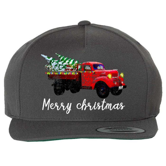 Merry Christmas Truck Wool Snapback Cap