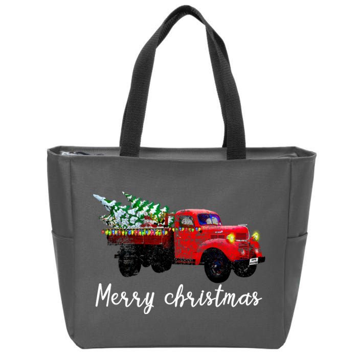 Merry Christmas Truck Zip Tote Bag