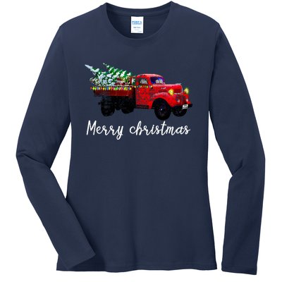 Merry Christmas Truck Ladies Long Sleeve Shirt