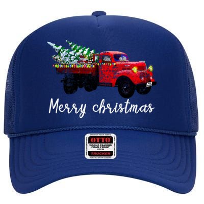 Merry Christmas Truck High Crown Mesh Back Trucker Hat