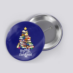 Merry Christmas Tree Teachers Love Reading Books Librarian Gift Button