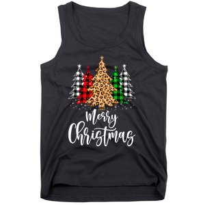 Merry Christmas Tree Xmas Buffalo Plaid Red White Green Tank Top