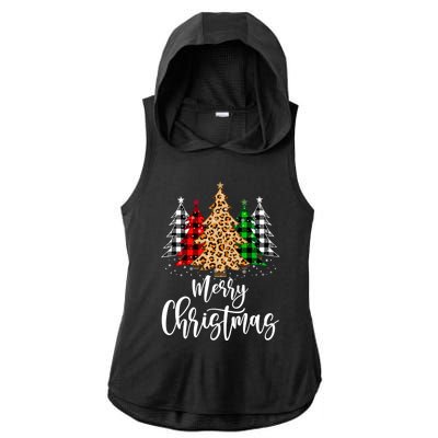 Merry Christmas Tree Xmas Buffalo Plaid Red White Green Ladies PosiCharge Tri-Blend Wicking Draft Hoodie Tank