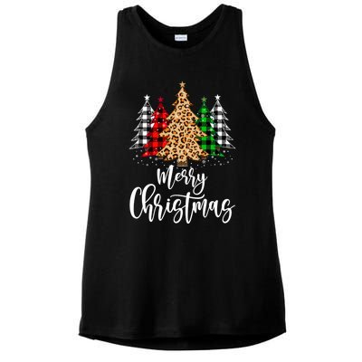 Merry Christmas Tree Xmas Buffalo Plaid Red White Green Ladies PosiCharge Tri-Blend Wicking Tank