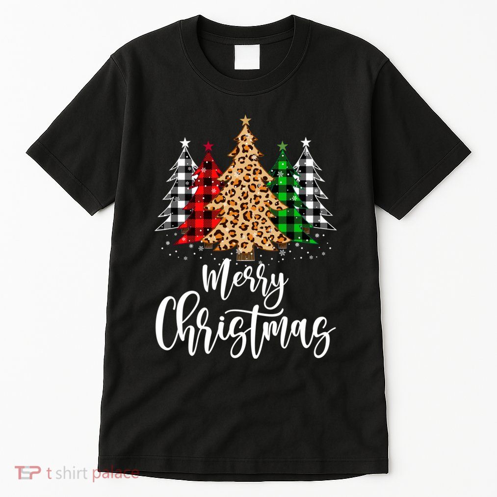 Merry Christmas Tree Xmas Buffalo Plaid Red White Green Tall T-Shirt