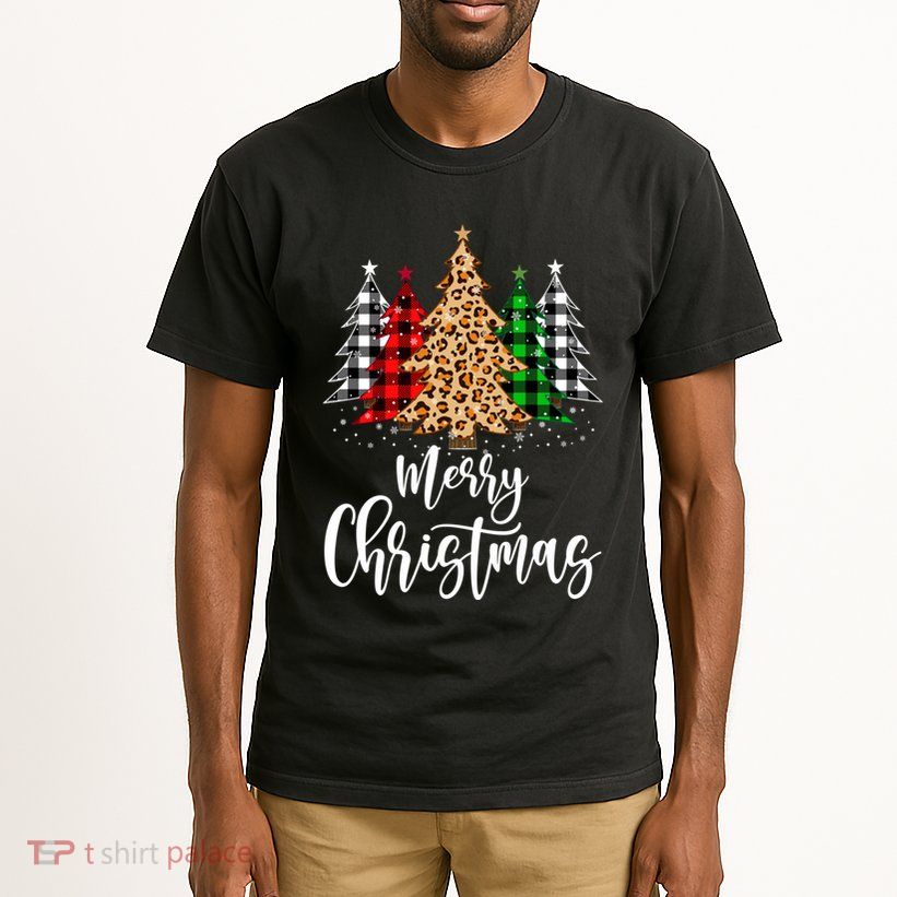 Merry Christmas Tree Xmas Buffalo Plaid Red White Green Tall T-Shirt