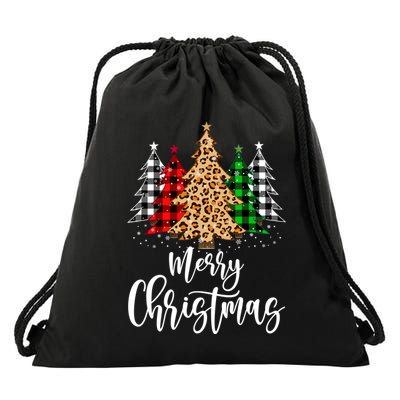 Merry Christmas Tree Xmas Buffalo Plaid Red White Green Drawstring Bag