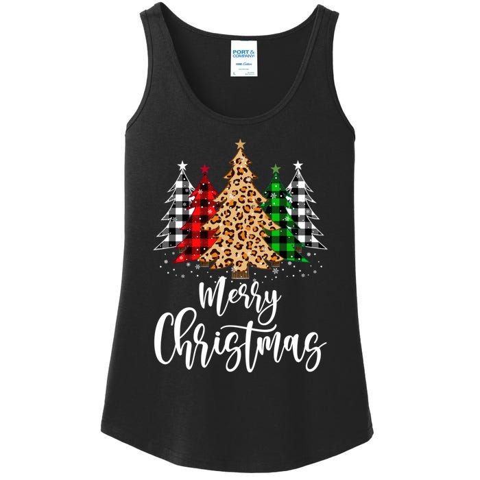 Merry Christmas Tree Xmas Buffalo Plaid Red White Green Ladies Essential Tank