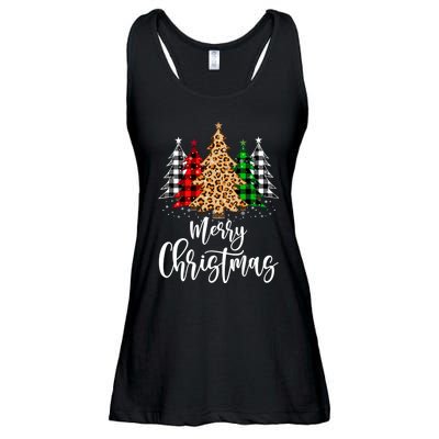 Merry Christmas Tree Xmas Buffalo Plaid Red White Green Ladies Essential Flowy Tank