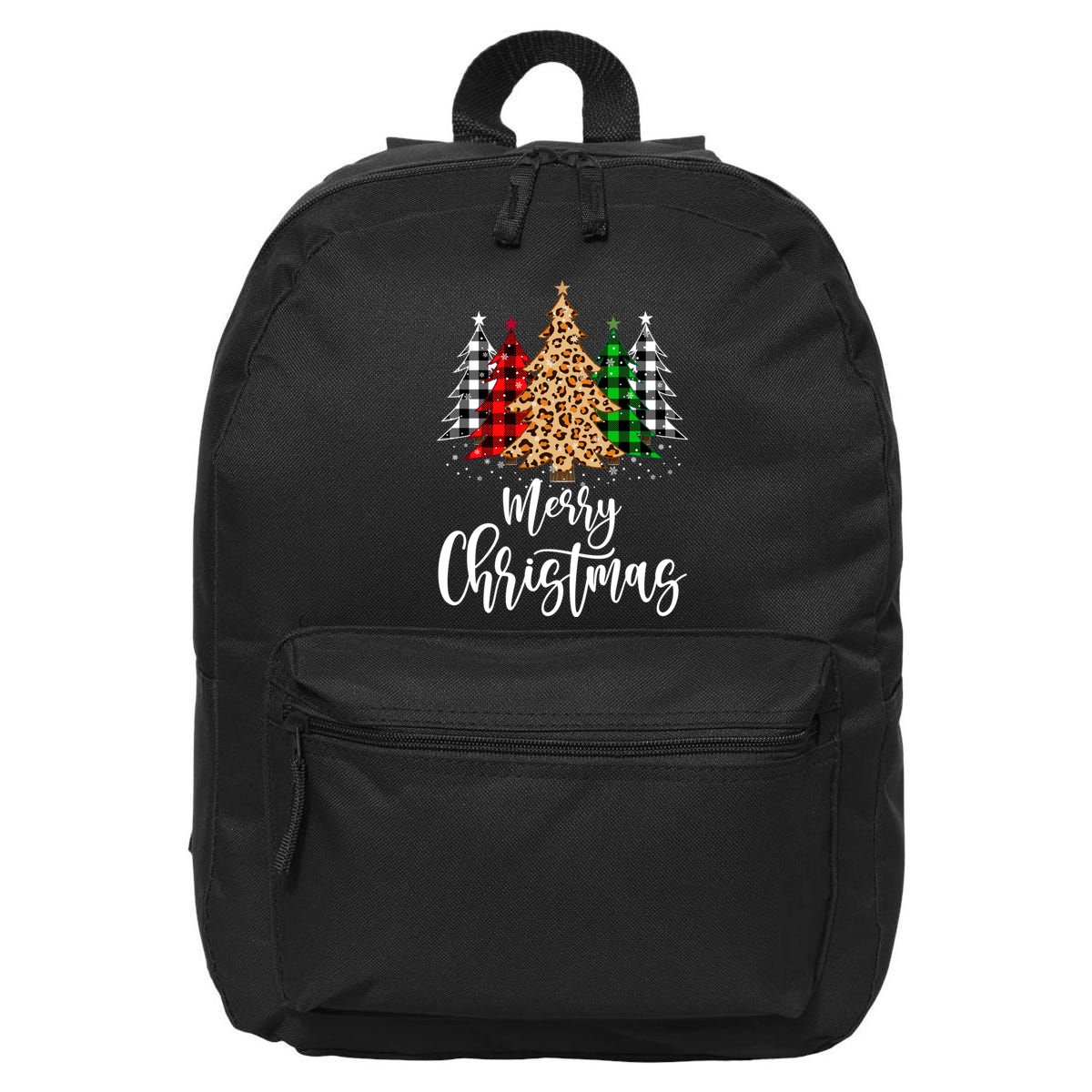 Merry Christmas Tree Xmas Buffalo Plaid Red White Green 16 in Basic Backpack