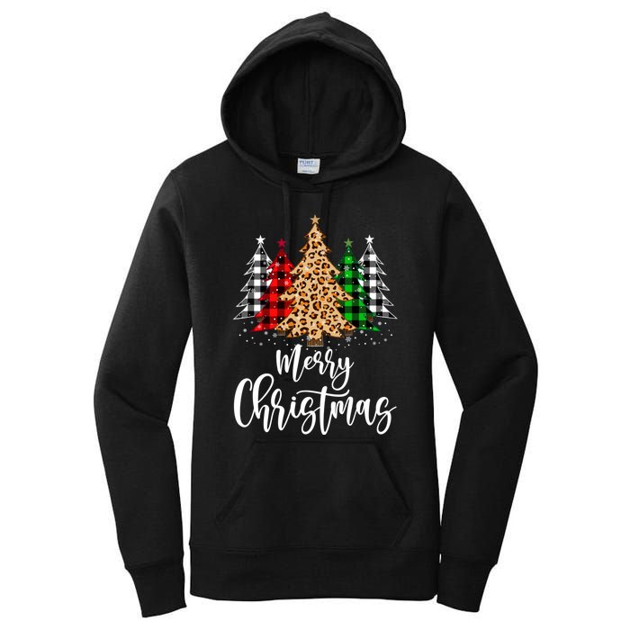 Merry Christmas Tree Xmas Buffalo Plaid Red White Green Women's Pullover Hoodie