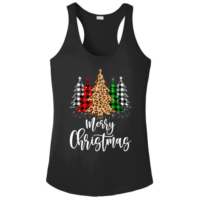 Merry Christmas Tree Xmas Buffalo Plaid Red White Green Ladies PosiCharge Competitor Racerback Tank