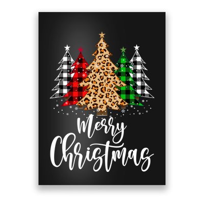 Merry Christmas Tree Xmas Buffalo Plaid Red White Green Poster