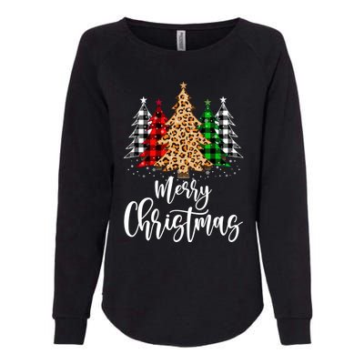 Merry Christmas Tree Xmas Buffalo Plaid Red White Green Womens California Wash Sweatshirt