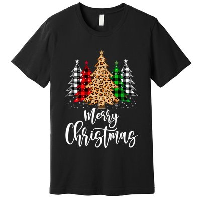 Merry Christmas Tree Xmas Buffalo Plaid Red White Green Premium T-Shirt