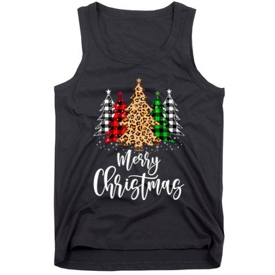 Merry Christmas Tree Xmas Buffalo Plaid Red White Green Tank Top