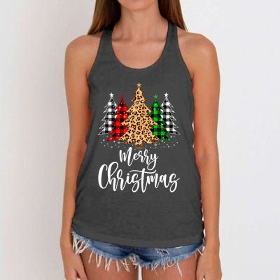 Merry Christmas Tree Xmas Buffalo Plaid Red White Green Women's Knotted Racerback Tank