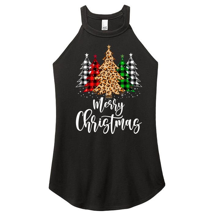 Merry Christmas Tree Xmas Buffalo Plaid Red White Green Women's Perfect Tri Rocker Tank