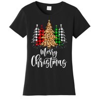 Merry Christmas Tree Xmas Buffalo Plaid Red White Green Women's T-Shirt